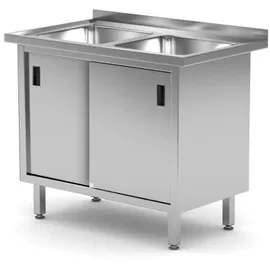HENDI Tisch mit Schrank, – verschweißt, mit Schiebetüren, Profi Line, 1000x600x(H)850mm,