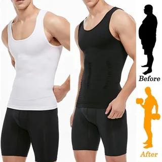 2 STK Herren Bauchweg Shirt Shapewear Unterhemd Kompression Tank Top Mieder Weste Slim Formwäsche Weiß+Schwarz XL Tank Tops - Weiß/Schwarz - XL