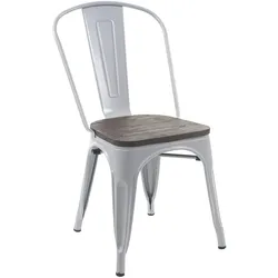 Stuhl MCW-A73 inkl. Holz-Sitzfläche, Bistrostuhl Stapelstuhl, Metall Industriedesign stapelbar ~ grau