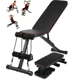 oyajia Hantelbank Klappbare Hantelbank mit Verstellbarer Rückenlehne für Heimtraining, (7-Fach Verstellbare Rückenlehne, Komfortables Sitz, für Indoor-Fitness, Robuster Stahlrahmen mit Schaumstoffrollen, bis 300kg Belastbar), Mit Kordelzug, ideal für Kleine Räume & Wohnungen rot|schwarz