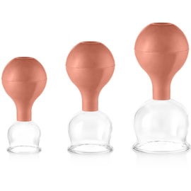 PULOX Schröpfglas aus Echtglas 3er-Set inkl. Saugball 40 mm, 52 mm & 62 mm, Braun