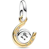 Pandora Moments Bicolor Drehende Hufeisen-Scheibe Charm-Anhänger aus Sterling Silber mit 14 Karat vergoldeter Metalllegierung, Zirkonia, Kompatibel Moments Armbänder, 762713C01