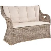 Krines Home Loungesofa Zweisitzer-Bank skandinavischer Stil hohe Rückenlehne Natur Rattan, Zweisitzer Sofa mit Armlehne, Lehne Bank, Landhaus grau
