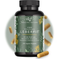 LeberFit Mariendistel Kapseln Hochdosiert 5-Fach Komplex 1 x 120 vegane Kapseln Laborgeprüft aus 80% Silymarin Mariendistel Artischocke Löwenzahn Desmodium und Cholin.