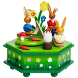 SIKORA OD03 Osterdeko Holz Musik Spieldose mit Osterhasen Figuren, Farbe/Modell:A1 grün - Osterhasenspielplatz