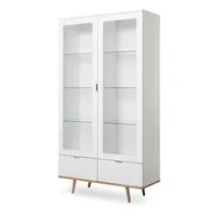 Furn.design Vitrine weiß matt, Eiche 100/186 cm 2-türig, skandinavisch,