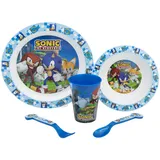 Stor 5-TEILIGES KINDERGESCHIRRSET. TELLER, SCHÜSSEL, 260ML GLAS UND BESTECK. BPA-FREI UND MIKROWELLENGEEIGNET. | SONIC, Blau