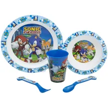 Stor 5-TEILIGES KINDERGESCHIRRSET. TELLER, SCHÜSSEL, 260ML GLAS UND BESTECK. BPA-FREI UND MIKROWELLENGEEIGNET. | SONIC, Blau
