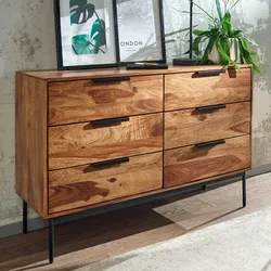 Kadima Design Kommode Sheesham und Metall, 6 Schubladen, Industriedesign. 117x42x80 cm