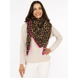 Zwillingsherz Dreieckstuch ZWILLINGSHERZ "Leo Leo", Damen, braun, Plüsch, Polyester, kontrastfarbene Details, mehrfarbig, Modetücher, Leomuster, pinke Kante, Teddyoptik