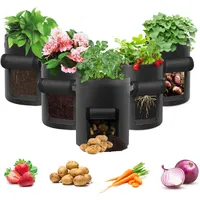 LITLANDSTAR Potato Grow Bag, 5-Pack 15 Gallonen Vegetable Grow Plant Bags mit Sichtfenster und Griffen für Gemüse, Obst, Blumen, Kartoffel (Schwarz)
