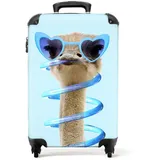 NoBoringSuitcases.com© Hartschalen-Trolley Strauß - Sonnenbrille - Blau - Tiere 55x35x20cm, 4 Rollen, Kinder Koffer Klein, Trolley Handgepäck blau|bunt 35 cm x 55 cm x 20 cm