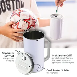 HMF 45000-07 Spendendose mit Griff, Spardose, Sammelbüchse, 14,5 x 8 cm Lichtgrau