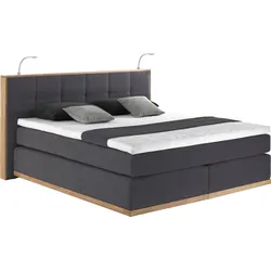 Boxspringbett Vinton, mit LED-Beleuchtung, Massivholzrahmen, verschiedene Härtegrade auswählbar, anthrazit, , 25489416-0 Struktur soft   Polyester   Topper Basic   LED-Beleuchtung
