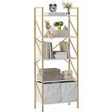 Huhote Bücherregal Groß mit 5 Ebenen,Raumteiler Regal,Leiterregal Bookshelf, Büroregal, Regal Industrial Style, Standregal Bücherregale für Wohnzimmer, Büro, Schlafzimmer, 30x57x156.5cm