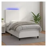 vidaXL Boxspringbett mit Matratze & LED Weiß 90x200 cm Kunstleder