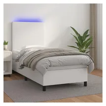 vidaXL Boxspringbett mit Matratze & LED Weiß 90x200 cm Kunstleder