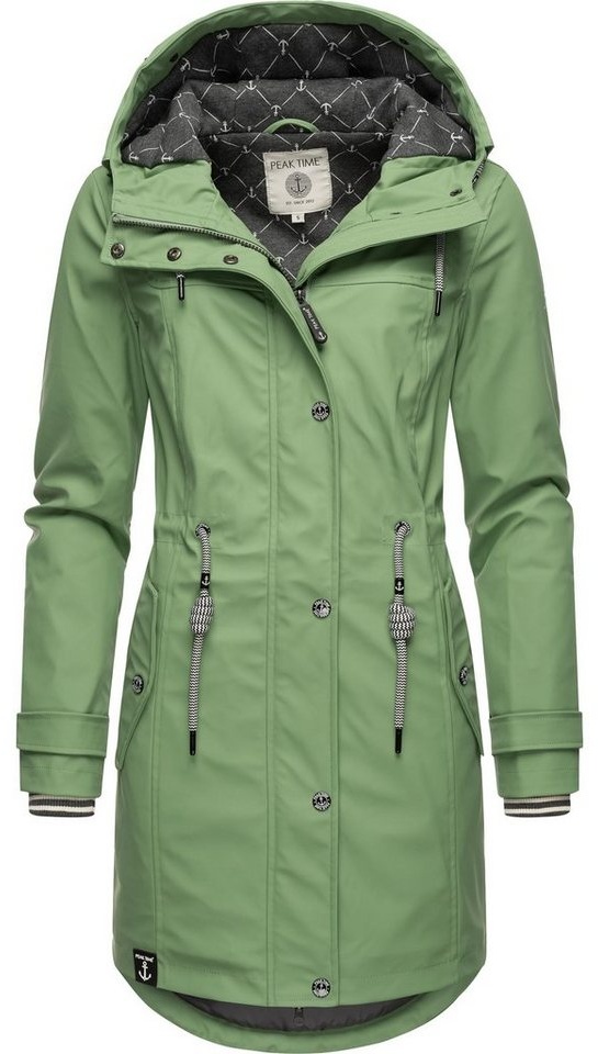 PEAK TIME Regenjacke L60042 stylisch taillierter Regenmantel für Damen grün 4XL (48)