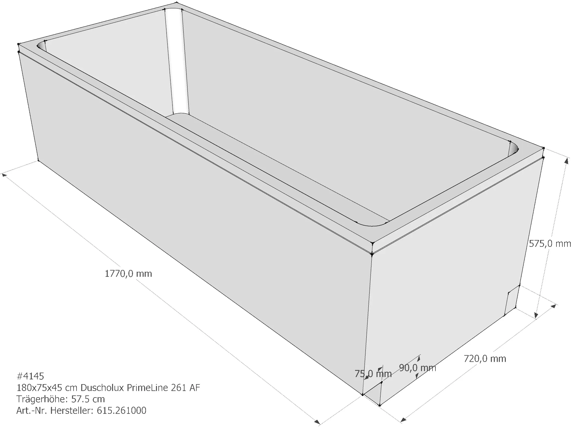 Wannenträger Duscholux PrimeLine 261 180x75x45 cm AF