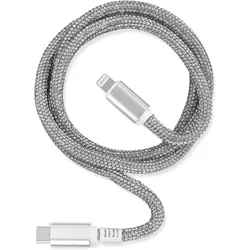 OHLALA! Glamour 1m USB Data Cable Silver für Typ-C/ Apple Lightning mit Sync- und Ladefunktion