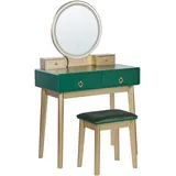 Beliani Schminktisch mit Spiegel und Hocker Fedry Led Smaragdgrün