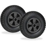 Relaxdays Schubkarrenrad 2.50-4, 2er Set, Vollgummirad, Kunststoff, Ersatzrad Schubkarre, pannensicher, 80 kg, schwarz