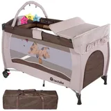 Tectake Kinder Reisebett klappbar und höhenverstellbar inklusive Tragetasche, 132 x 75 x 104 cm - Braun