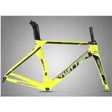 QHIYRZE Rennrad Rahmensatz Scheibenbremse Steckachse Kohlefaser Rennrad Rahmen 46/48/50/52/54cm Interne Verlegung Für 700C Laufrad(Geel,52CM)