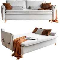MIUFORM Charming Charlie Slim mit Bettkasten und mit Bettfunktion | 3 Sitzer Sofa | 225 x 90 x 85cm | Klappsofa mit Schlaffunktion | Schlafsofa klappbar (Beige)