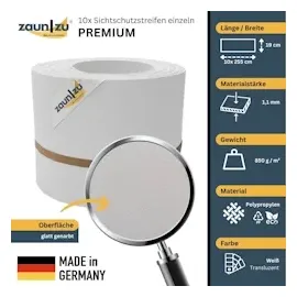 zaunzu® Sichtschutzstreifen 2,55 m weiß PP 10 St.