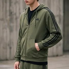 adidas Essentials 3-Streifen French Terry Kapuzenjacke Herren Olive Four/Black XL