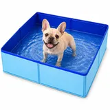 Generisch Hundepool Faltbar Eckig - PVC Schwimmbecken Für Hunde - Planschbecken Für Haustiere - Rutschfester Hunde Swimmingpool Für Kleine Hundes Und Katzen - 50x50x10cm - Blau