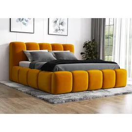 a&j möbelland gmbh Polsterbett SONIC-OM mit Bettkasten und Metallgestell 140 x 200 cm. Modernes Doppelbett mit Stauraum, ohne Matratze. Farbe: Gelb - Gelb