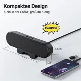 Zetiy P42C PC Lautsprecher 10W mit Monitor Clip, USB Lautsprecher für PC Laptop Notebook, Monitor, Plug & Play, Platzsparend für Büro G... - Schwarz