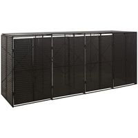 Yolola Mülltonnenbox für 4 Tonnen Mülltonnenbox Rattan Gerätebox Müllcontainer Mülltonnenbox 4er Mülltonnenabdeckung Abfalleimer Aufbewahrungsbehälter Schwarz 274x80x117 cm