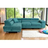 sofiland Ecksofa Aller L-Form mit Schlaffunktion und Bettkasten in Jasmine, Links Ottomane (Türkis)