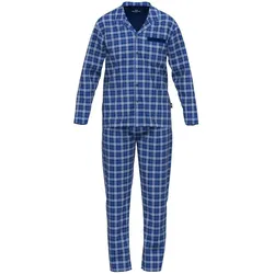 GÖTZBURG Herren Schlafanzug - lang, durchgeknöpft, Pyjama, Baumwolle, Muster Blau/Weiß XL