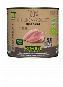 BF Petfood Biofood Organic 100% kippenvlees natvoer hond & kat (blik 200g)  24 x 200 g