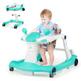 DREAMADE 2 in 1 Lauflernhilfe mit Musik & Licht, Baby Walker Höhenverstellbar & Klappbar, Gehfrei Lauflernwagen Baby ab 6 Monaten (Grün)