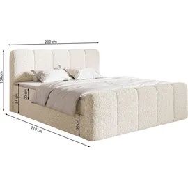 Selsey Cloudy II - Boxspringbett 200x200 cm, mit Bettkästen und Topper, Bouclé Hellbeige - Beige