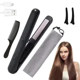 Haarglätter Kabellos, Afenau 2-in-1 Glätteisen Mini Kabellos mit Kamm und Clip, 4 Temperaturen, 2600mah, Usb-C Aufladung, Glätteisen Klein, Mini Haarglätter für Haare Glätten, Locken