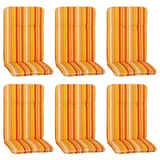 NYVI Hochlehnerauflage Hochlehner Auflagen 6er Set Hawaii Hochlehnerauflagen für Gartenstühle, (6 St), Stuhlauflagen Sitzauflagen Gartenstuhlauflagen Streifen, gestreift bunt|gelb