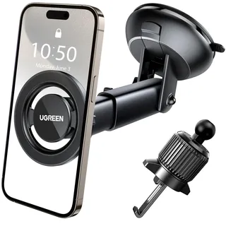 UGREEN MagSafe Autohalterung 2 in 1 Handyhalterung Auto Magsafe 360° Drehbar Kfz Handyhalterung Auto Lüftung und Saugnapf kompatibel mit iPhone 17/16/15/14/13/12 Pro Max Mini und Allen Smartphones