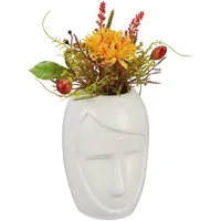 Relaxdays Blumenvase Gesicht, Tischdeko aus Keramik, Dekovase, für Pampasgras