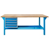 Proregal Werkbank Giant Rhino Plus mit 4 Schubladen | HxBxT 84x200x70cm | Traglast 500kg | Lichtblau/Lichtblau