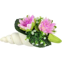 Kunstblume I.GE.A. "Lotus in Muschel-Topf", lila (lavender), B:34cm H:17cm L:20cm, Polyester, Kunstpflanzen, Künstliche Seerosen-Arrangement in Muschel - Wasserlilien mit Blüten