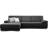 CAVADORE Eckcouch Corianne in Kunstleder / Sofa in L-Form mit verstellbaren Armlehnen und Longchair / 282 x 80 x 162 / Lederimitat, schwarz