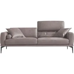 2,5-Sitzer EGOITALIANO "Masu, Designsofa mit erstklassigem Sitzkomfort", beige (safari), B:218cm H:95cm T:97cm, LEDER BACIO hat eine weiche und wachsartige Hand mit halb undurchsichtigem Aussehen. Es handelt sich um ein Naturleder, das die ursprünglichen Eigenschaften der Lederhäute nicht verändert. Das Vorhandensein von verheilten Narben, Körnungsunterschiede, Falten, Adern, Unterschiede in den Farbtönen und andere Spuren, die die Natur auf diesen Fellen hinterlassen hat, sind ein Beweis für die absolute Echtheit und das Zeugnis ihres großen Wertes., Sofas, inkl. 2 Kissenrollen, Rückenelemente manuell verstellbar, Metallfüße