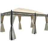 Mendler Pergola Cadiz, Pavillon, stabiles 7cm-Gestell 5x3m creme mit Seitenwand - Moskitonetz