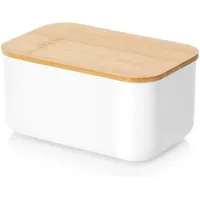 Weiße Butterdose aus Stahl und Bambus, Küchenbehälter für Butter